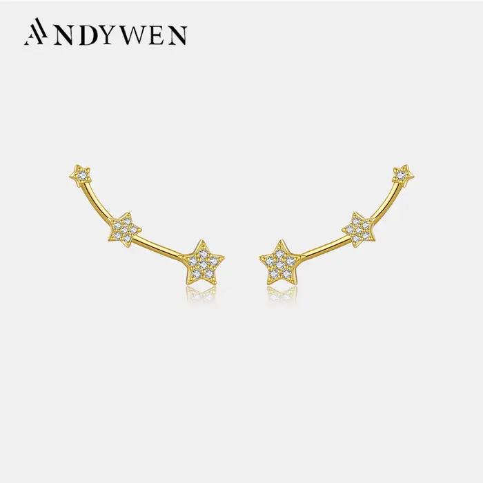 ANDYWEN-Boucles d'Oreilles en Argent Sterling 925 et Or pour Femme, Bijoux Fins, Clips, Piercing, Trois Étoiles