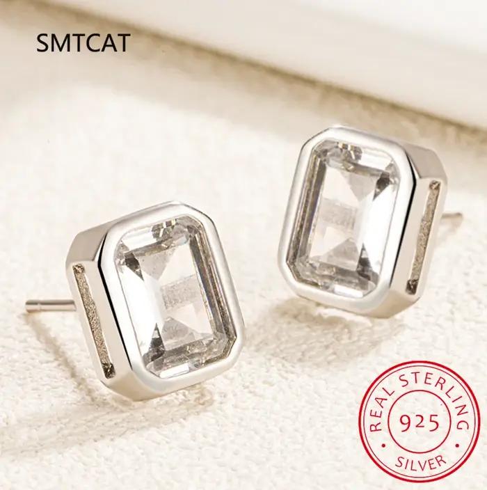Boucles d'oreilles en argent regardé 925 avec diamants à haute teneur en carbone, boucles d'oreilles