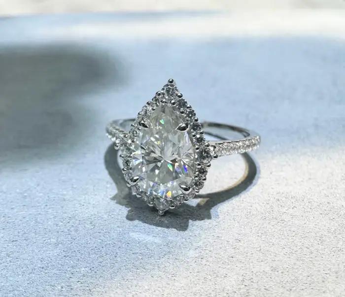 Bague en diamant Moissonite couleur D 4ct coupe poire en argent Sterling 925 pour engagement mariage et anniversaire femme occasions spéciales