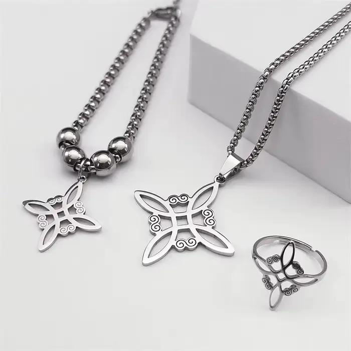 Ensemble de bijoux en acier inoxydable, sorcellerie, nœud celtique irlandais, pendentif, collier, boucle d'oreille, Bracelet, bague, nudo de bruja