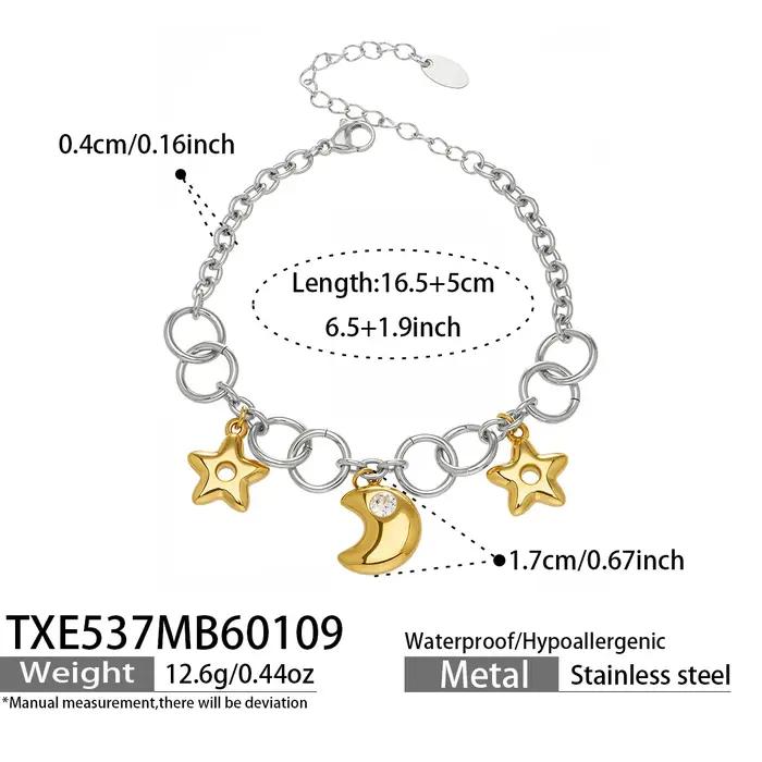 Colliers et bracelets pendentifs Liora Moon Star pour femmes, chaîne en acier inoxydable de haute qu
