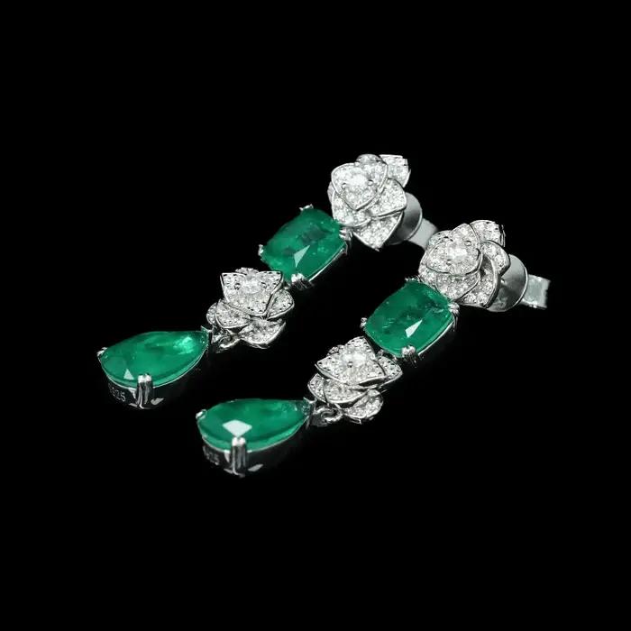 Boucles d'oreilles plaquées or en argent sterling 925 avec diamant à haute teneur en carbone et zircon rose longues pour femmes occasions spéciales elegance moderne