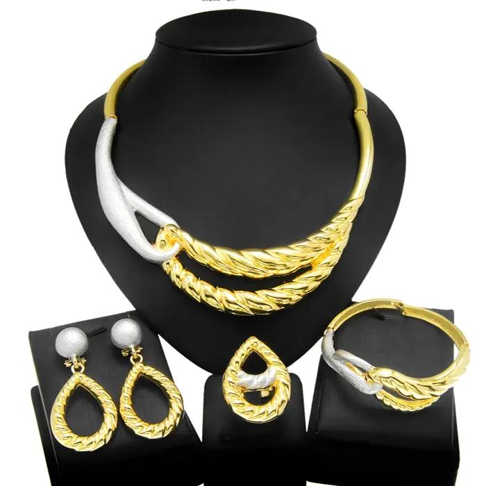 Ensemble de bijoux plaqués or pour dames, collier, bague, bracelet, boucles d'oreilles, style simple