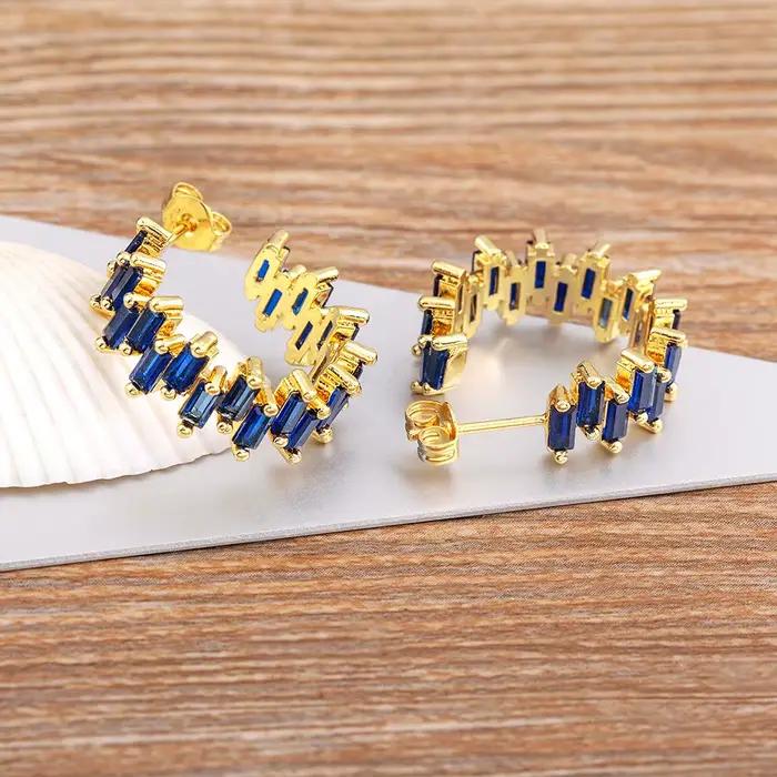 Boucles d'oreilles créoles Nidin élégantes en cristal baguette, géométrie irrégulière, style Huggie, tendance, pour femme, usage quotidien, accessoire de bijouterie