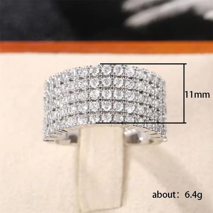 Bague de Fiançailles en Argent avec Cinq Rangées de Diamants