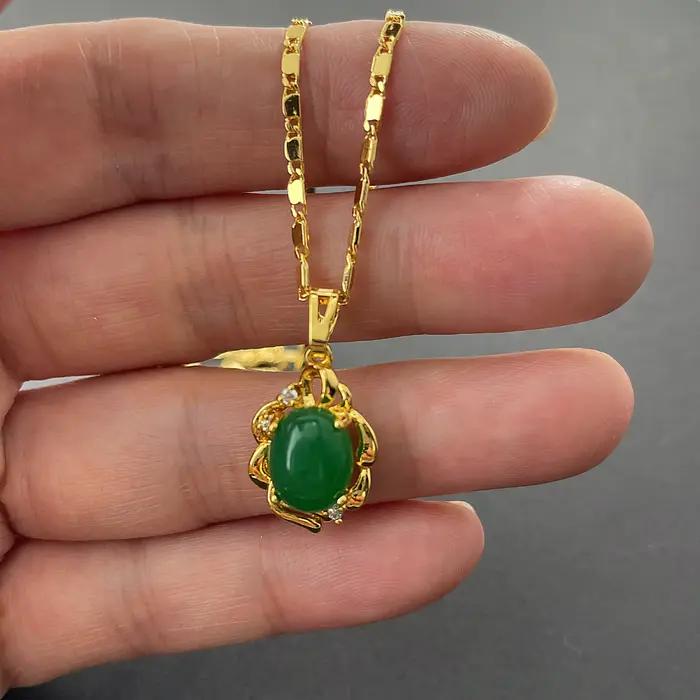 Ensemble de bijoux avec pendentif émeraude plaqué or 24 carats, boucles d'oreilles, cadeau de fiança