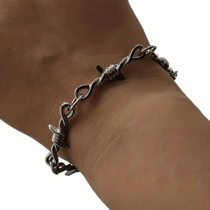 Bracelet Gothique Chaîne Fil Barbelé pour Hommes et Femmes, Bracelet Maillons Cubains Réglable Style Punk Emo, Bijoux