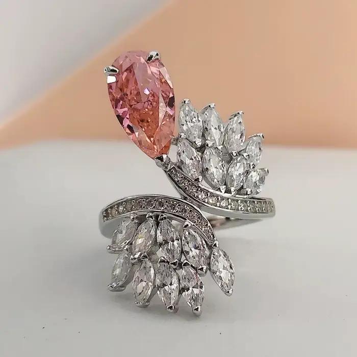 Bague en grenat de diamant rouge coupe poire dramatique de 4Ct AU585, bague en or blanc 14K, bijoux d'anniversaire de mariée pour elle 188R