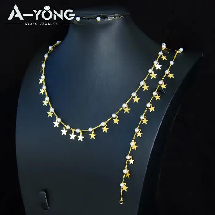 Parure de bijoux bohèmes à pampilles plaquées or 21 carats perles élégantes arabes collier et bracelet pour femmes occasions spéciales