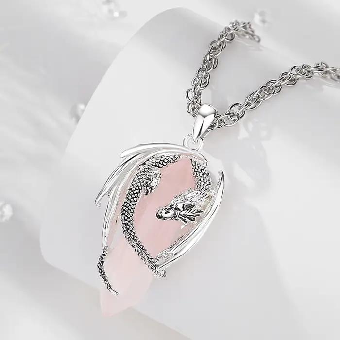 Pendentif Eudora Dragon en Obsidienne Naturelle et Pierres Précieuses pour Femmes Occasions Spéciales Protection et Beauté Intérieure