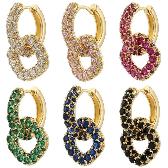 Boucles d'oreilles créoles petites pour femmes avec breloques carrées et zircone cubique – Bijoux fantaisie colorés en gros : VE917
