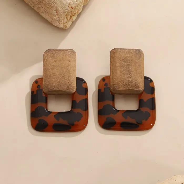 AENSOA – boucles d'oreilles Vintage en résine de bois à rayures, Style Multiple, mode en acier inoxydable imprimé léopard, pendentif en forme de cœur, bijoux