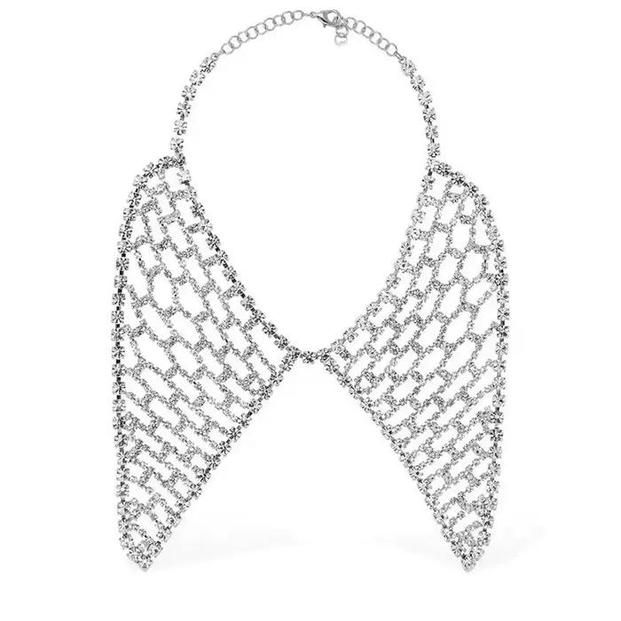 Collier en maille avec strass diamant d'eau pour femmes occasions spéciales élégantes design géométrique moderne