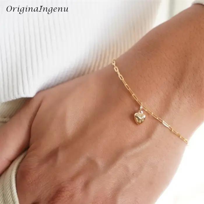 Bracelet en forme de cœur rempli d'or, bijoux faits à la main, breloques Boho, bracelets de cheville