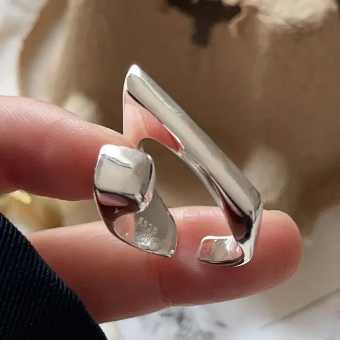 Bagues en argent Sterling 925 pour femmes, bijoux fins géométriques, bague en or géométrique réglable pour fête, cadeau d'anniversaire