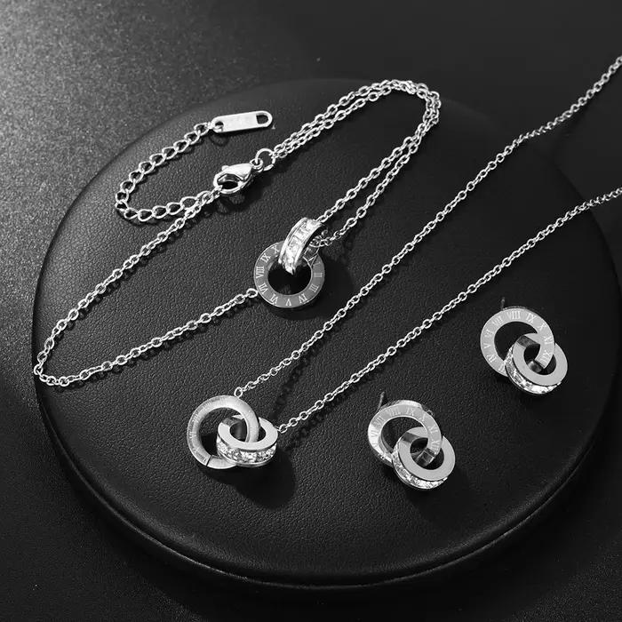 Femmes classiques chiffres romains bijoux ensemble en acier inoxydable polyvalent simple collier quo