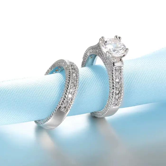 Ensemble de bagues de fiançailles en argent Sterling 925 serties de zircon cubique pour mariage et célébrations importantes pour femmes
