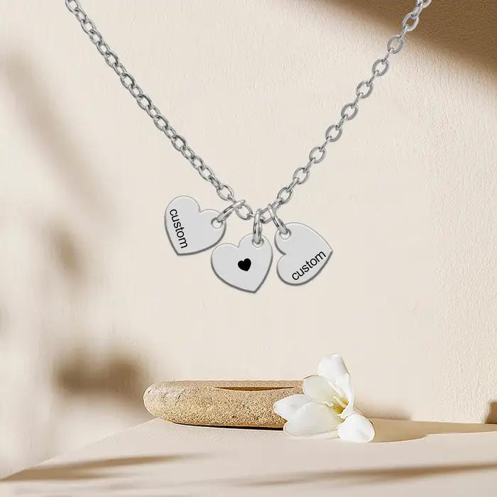 Collier Cœur Personnalisé Gravé avec Nom pour Couples