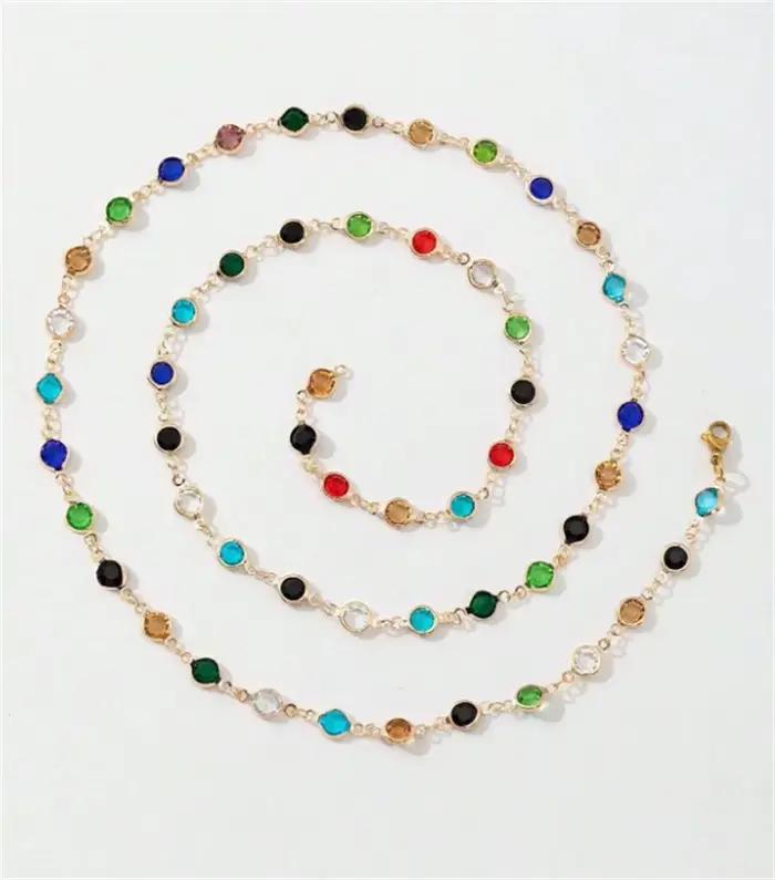Collier bohème en verre coloré Long en forme de Y, chaîne de clavicule en métal, couleur or argent, fête de vacances d'été, bijoux de corps, cadeaux