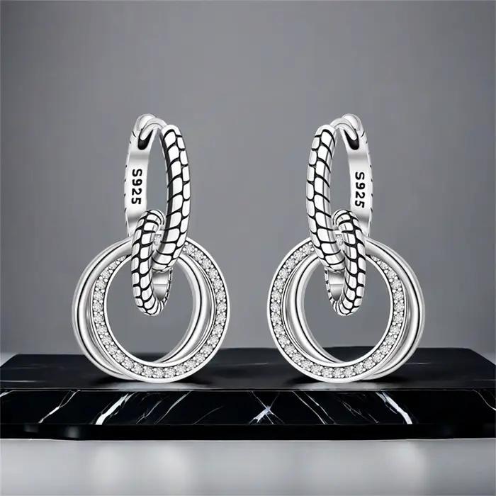 Orstarry Boucles d'oreilles pendantes classiques multi-anneaux en argent sterling 925