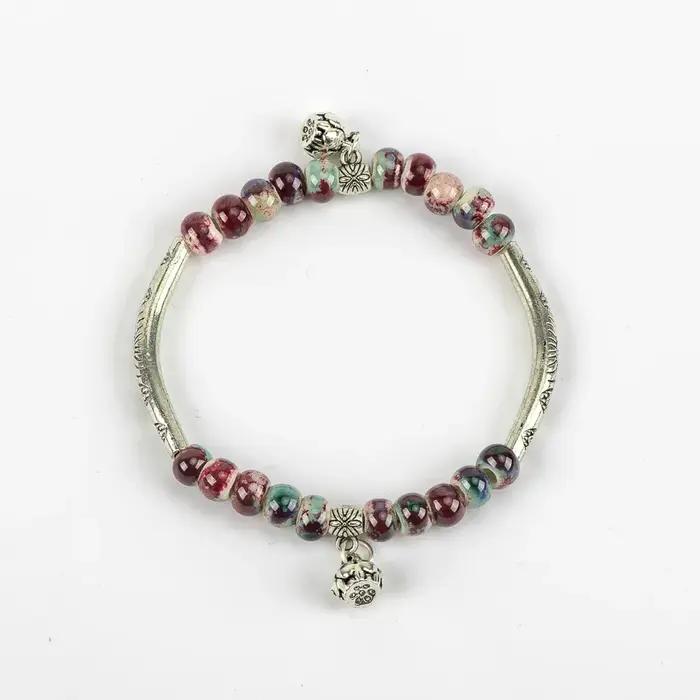 Bracelets élastiques en perles de céramique pour femmes