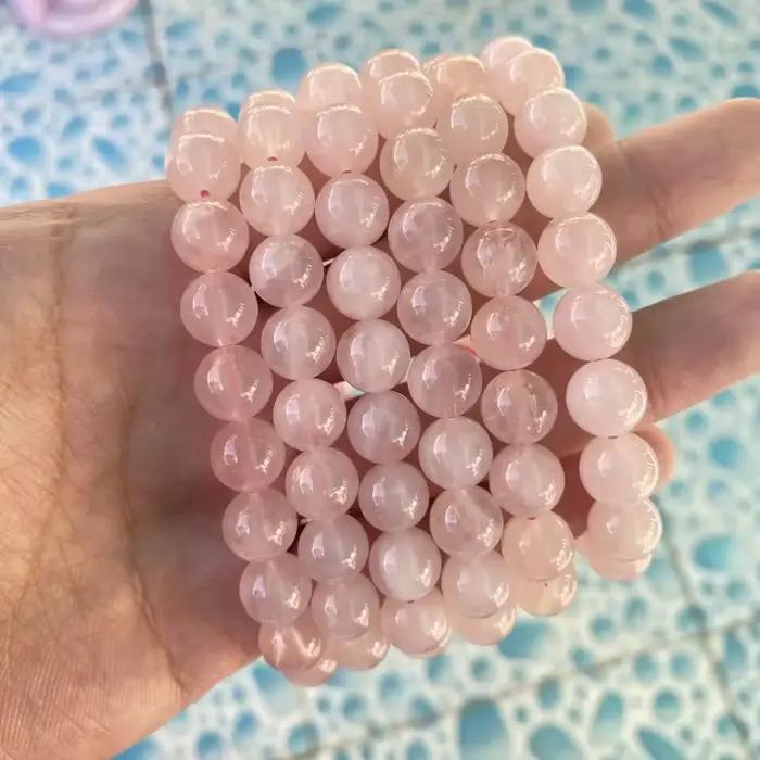 Bracelet en pierre naturelle de quartz rose 7/8/10/12/15 mm pour femmes et hommes
