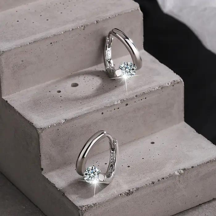 Boucles d'oreilles simples en argent Sterling 925 et cristaux dorés pour femmes