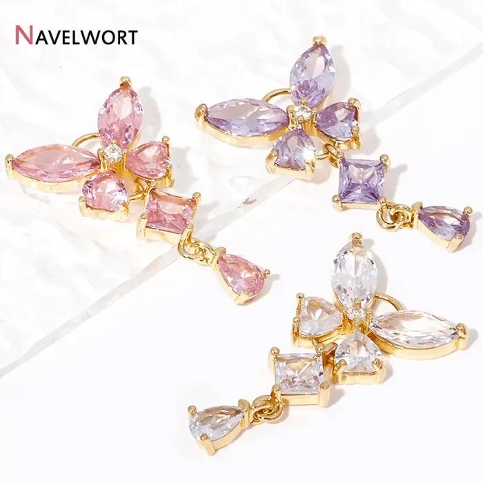Pendentifs à breloques papillon en cristal clair plaqué or 18 carats