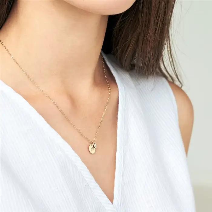 Collier avec lettres initiales en or 14K, pièces de monnaie rembourrées, bijoux ras du cou, pendentifs, bijoux Boho pour femmes