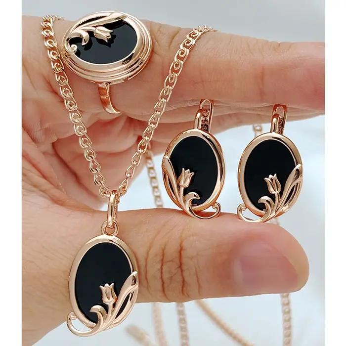 Kinel – ensemble de bijoux de mariée ethniques en pierre noire ovale
