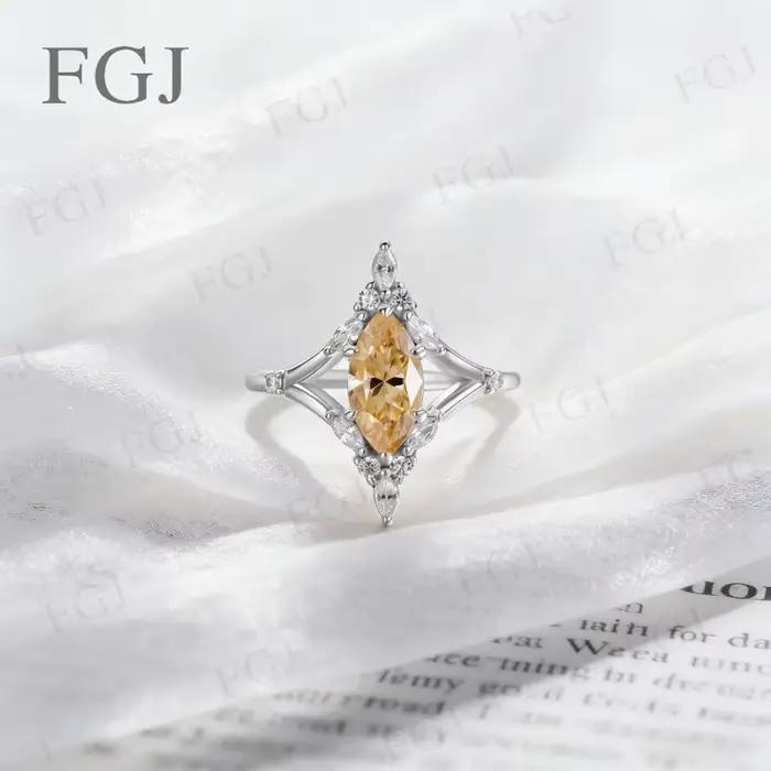 Bague Vintage en Moissanite Taille Marquise - Argent 925 Couleur D/Noir/Champagne Bijoux Fins Cadeau de Fiançailles Fête des Mères pour Femme