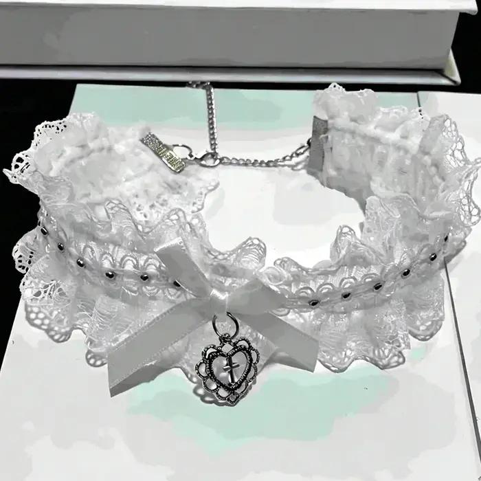 Collier ras du cou gothique Lolita en dentelle noire avec nœud