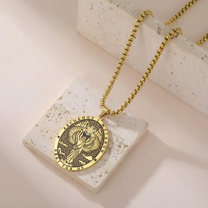 Colliers religieux rétro pour femmes et hommes, pendentif archange Metatron, amulette du patron, médaille, bijoux religieux