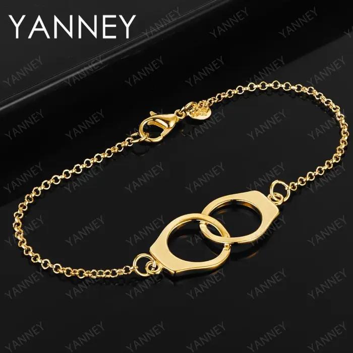 Bracelet à breloques en argent 925 plaqué or motif géométrique pour femme longueur 20 cm