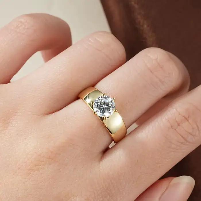 Rrjzz Solitaire – bagues de fiançailles rondes en Moissanite de couleur D pour femmes, classiques, 5-7mm, 0.5-1.25CT, bijoux de mariage, cadeaux