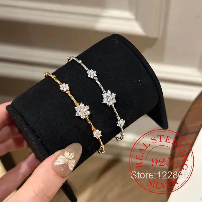 Bracelet trèfle en cristal en argent Sterling 925 pour femmes
