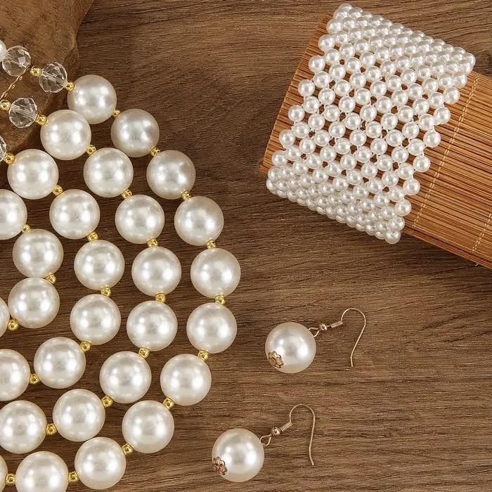 Ensemble de bijoux de mariage pour femmes imitation perles en cristal multicouche fait main collier boucles d'oreilles bracelet occasions spéciales