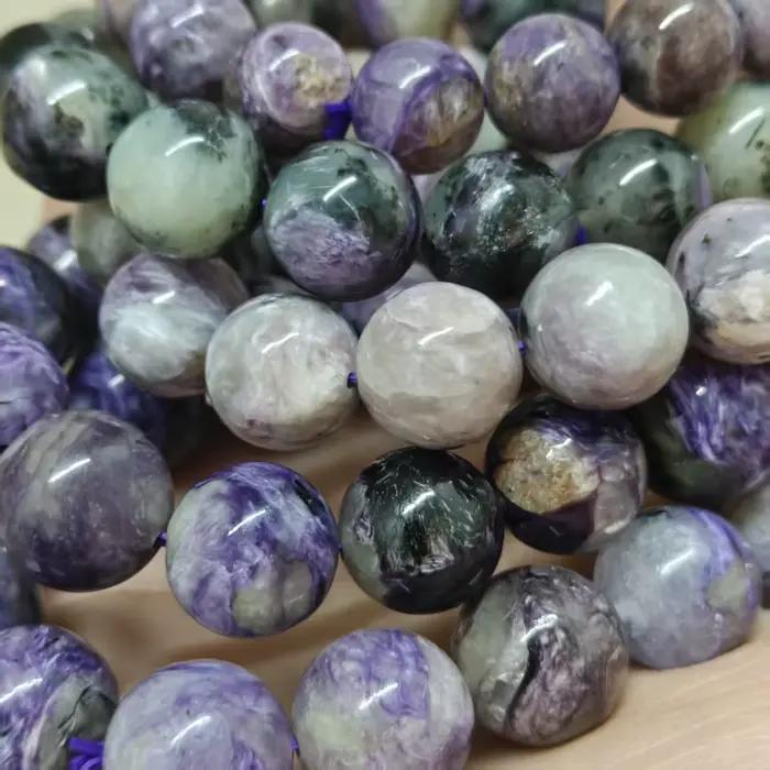 Perles de charoite naturelle lisses et rondes pour la fabrication de bijoux, bracelet en corde élastique, bijoux faits à la main