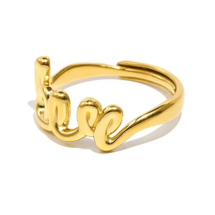 Bague plaquée or 18 carats avec mot amour en acier inoxydable 316L pour femmes occasions spéciales et partys