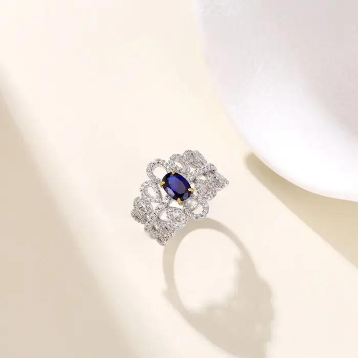Charmant luxe créé saphir bague 925 en argent Sterling rubis creux anneau pour les femmes de mariage Fine mode bijoux cadeaux nouveau 2025