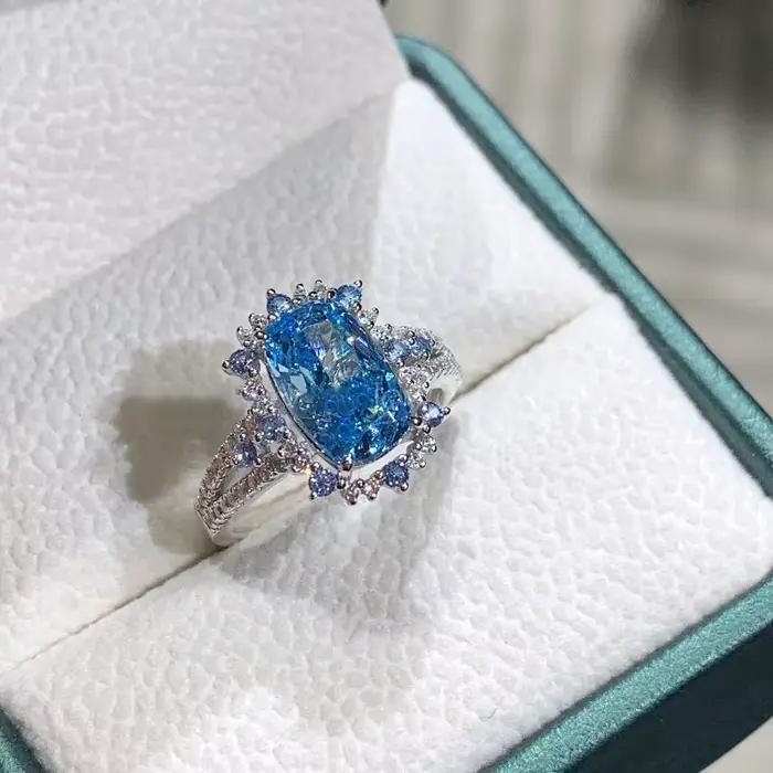 Bagues de luxe rétro créatives en diamant bleu profond pour femmes