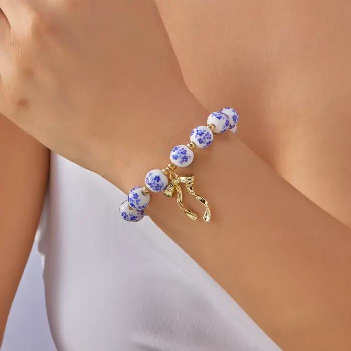 Bracelet en céramique et alliage de zinc à la mode avec nœud papillon pour femmes occasions spéciales vintage élégant doux pour fêtes