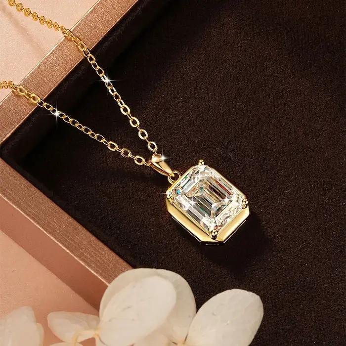 Collier pendentif Rrjzz Solitaire en moissanite taille émeraude 8x10mm