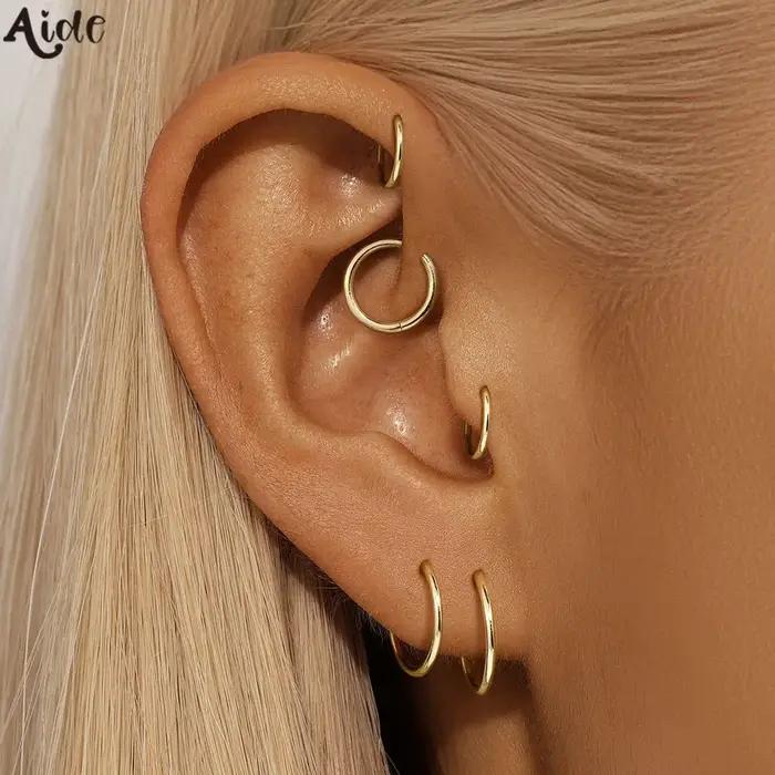Boucle d'oreille en or jaune 14K pour femmes design géométrique classique soirée occasions spéciales
