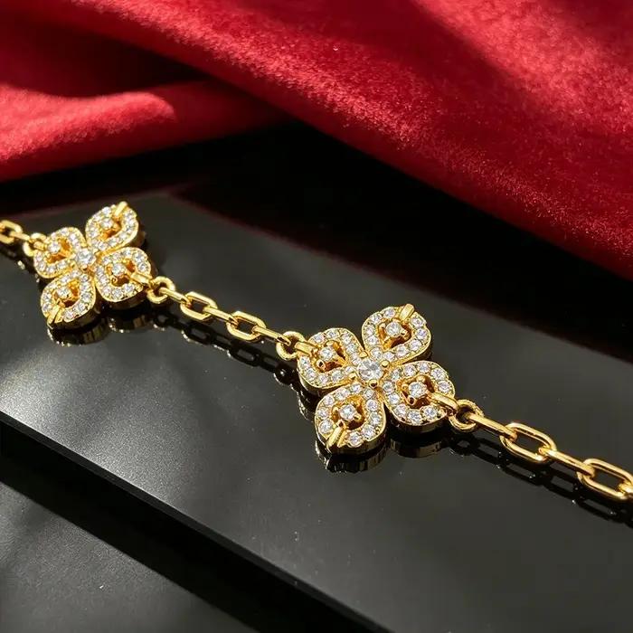 Bracelet trèfle serti de diamants de luxe en or 18 carats
