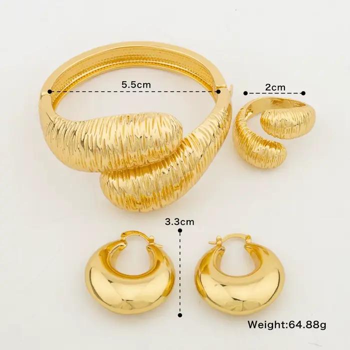 Ensemble de bijoux éthiopiens en or pour dames, bracelet à main et bague de cocktail, design rétro, fête brésilienne, document, 2 pièces