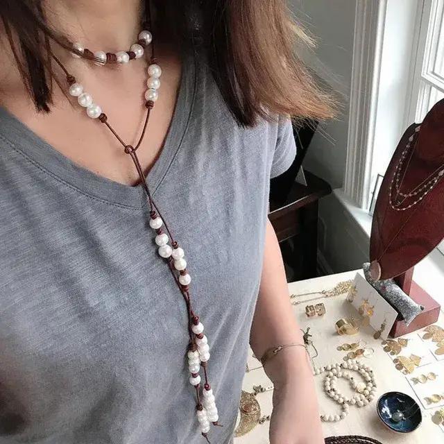 ChimVintage-Collier Noué en Cuir Naturel pour Homme et Femme