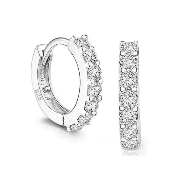 Boucles d'oreilles créoles en cristal biscuits plaqué argent regardé 925 pour femmes, bijoux romanti