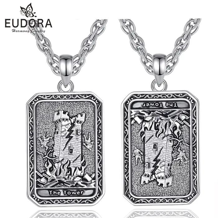 Collier avec pendentif en cuivre vintage, cartes de tarot Eudora The Tower, arcana majeur, divination, bijoux spirituels, amulette, cadeau pour femmes et hommes
