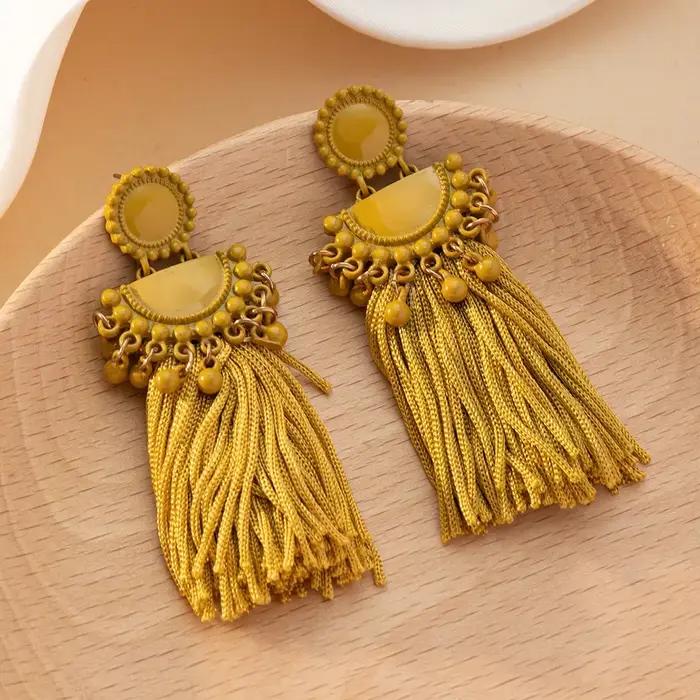 Boucles d'oreilles longues à pampilles, nouveau Style chinois, multicolore, minimaliste, tendance, bijoux de déclaration, accessoires d'oreille